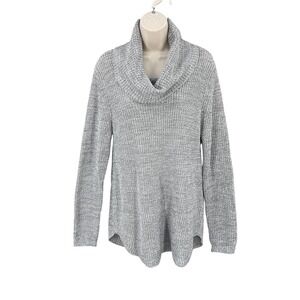 AB Studio Academia Sweater Women Preppy Cowl Neck Shirttail Marled Knit Size L